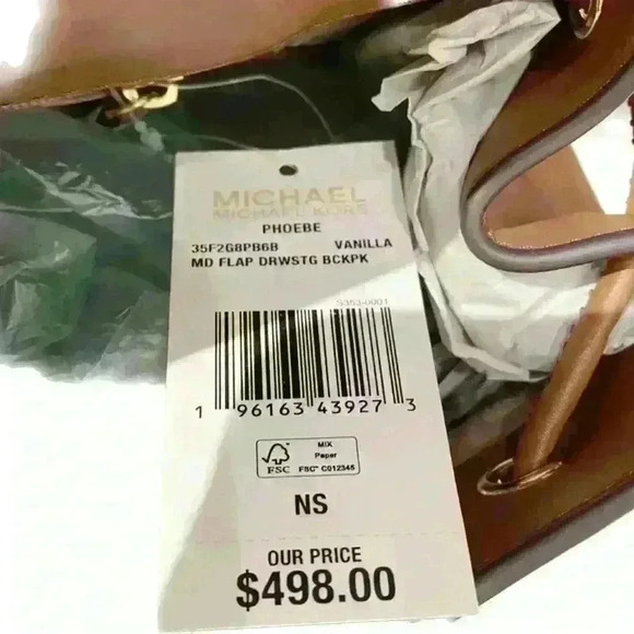 Michael Kors Phoebe Medium Flap Drawstring Backpack MK Signature Vanilla - Picture 5 of 7